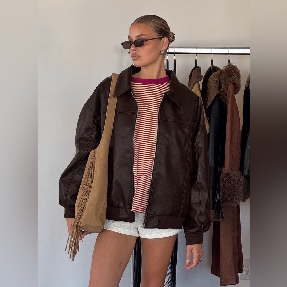 Princess Polly Goldsmith Faux Leather Bomber Jacket in
Brown - Picture 2 of 7